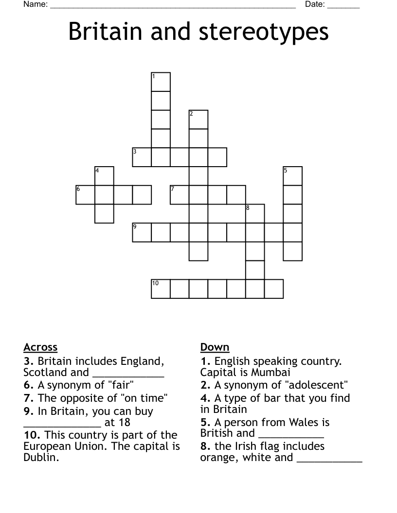 Britain and stereotypes Crossword