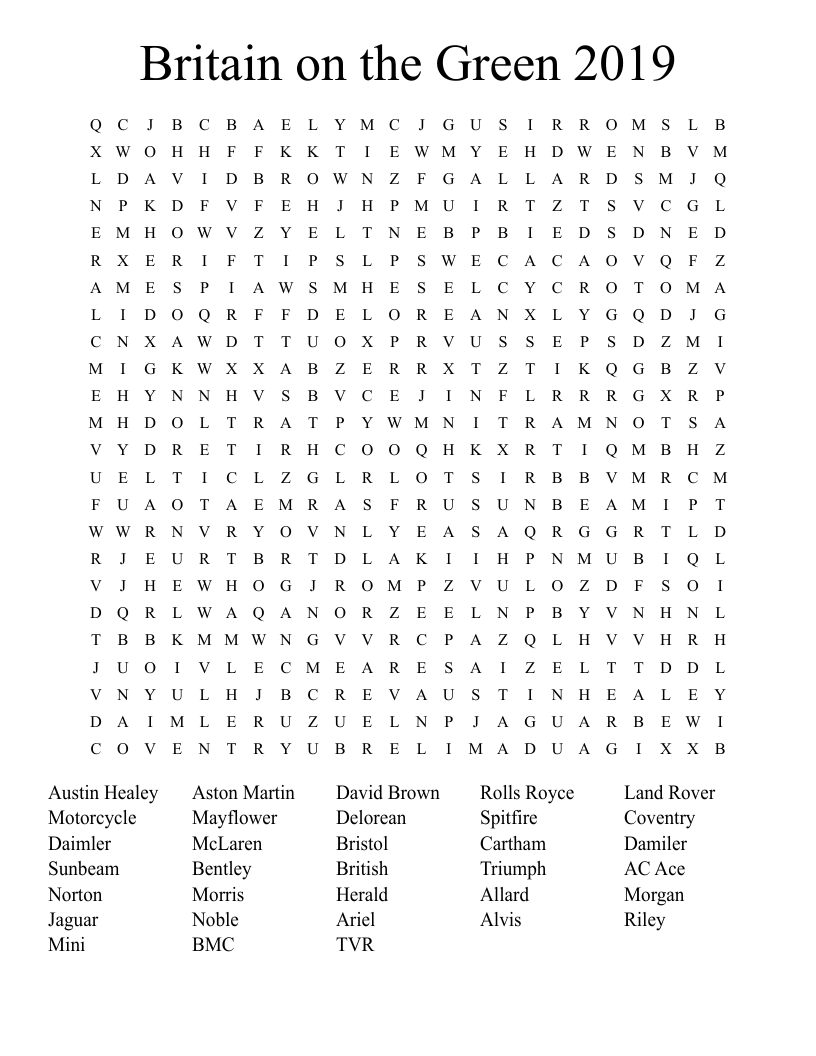 Britain on the Green 2019 Word Search