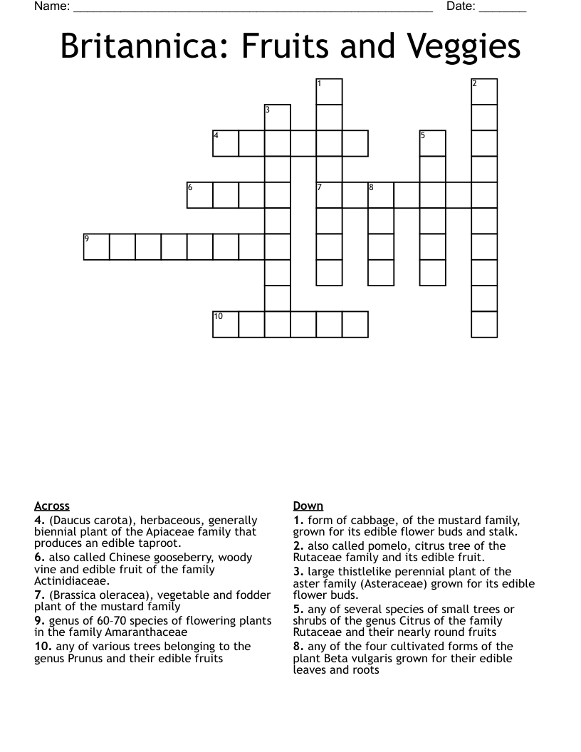 Britannica: Fruits and Veggies Crossword