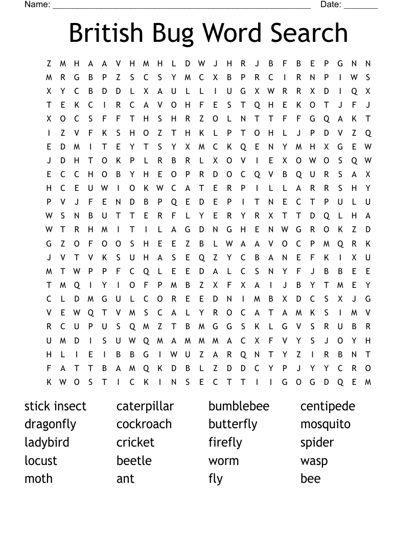 British Bug Word Search