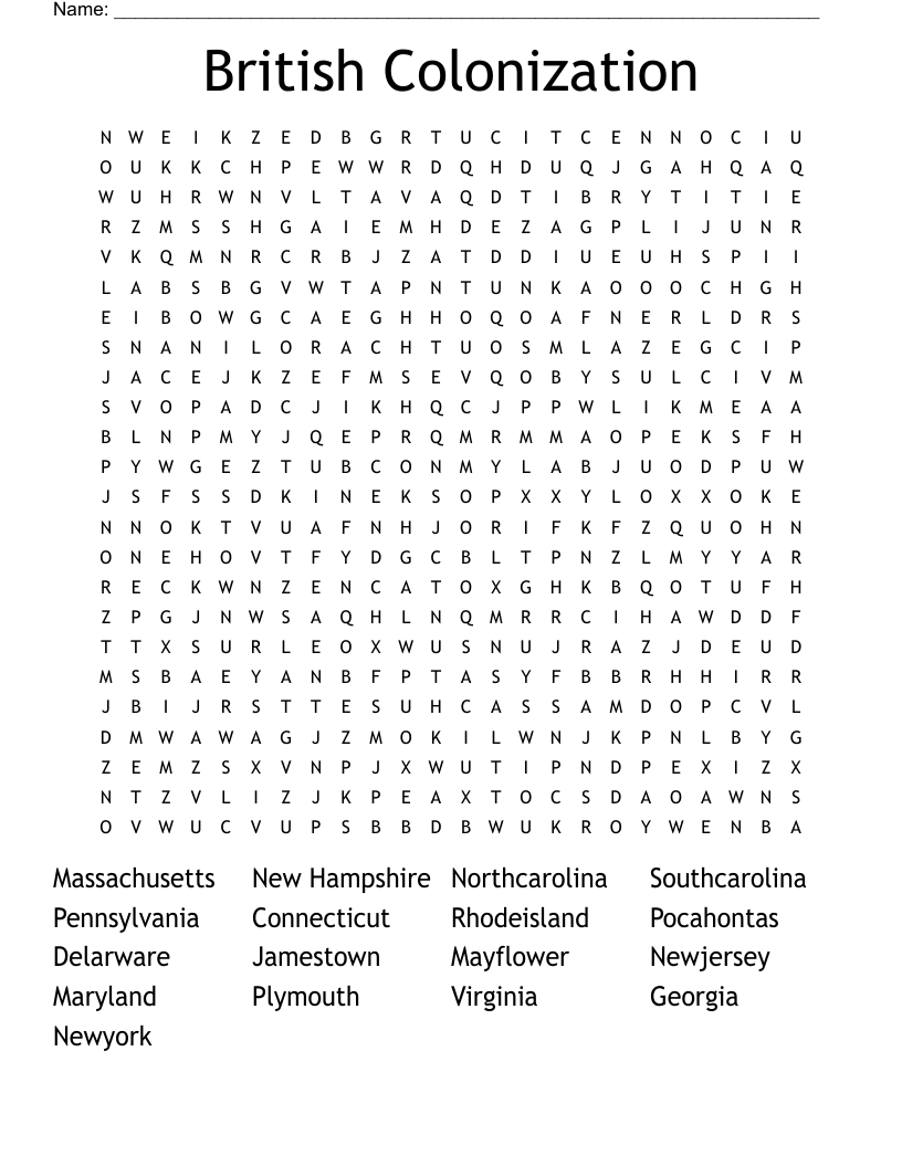British Colonization  Word Search