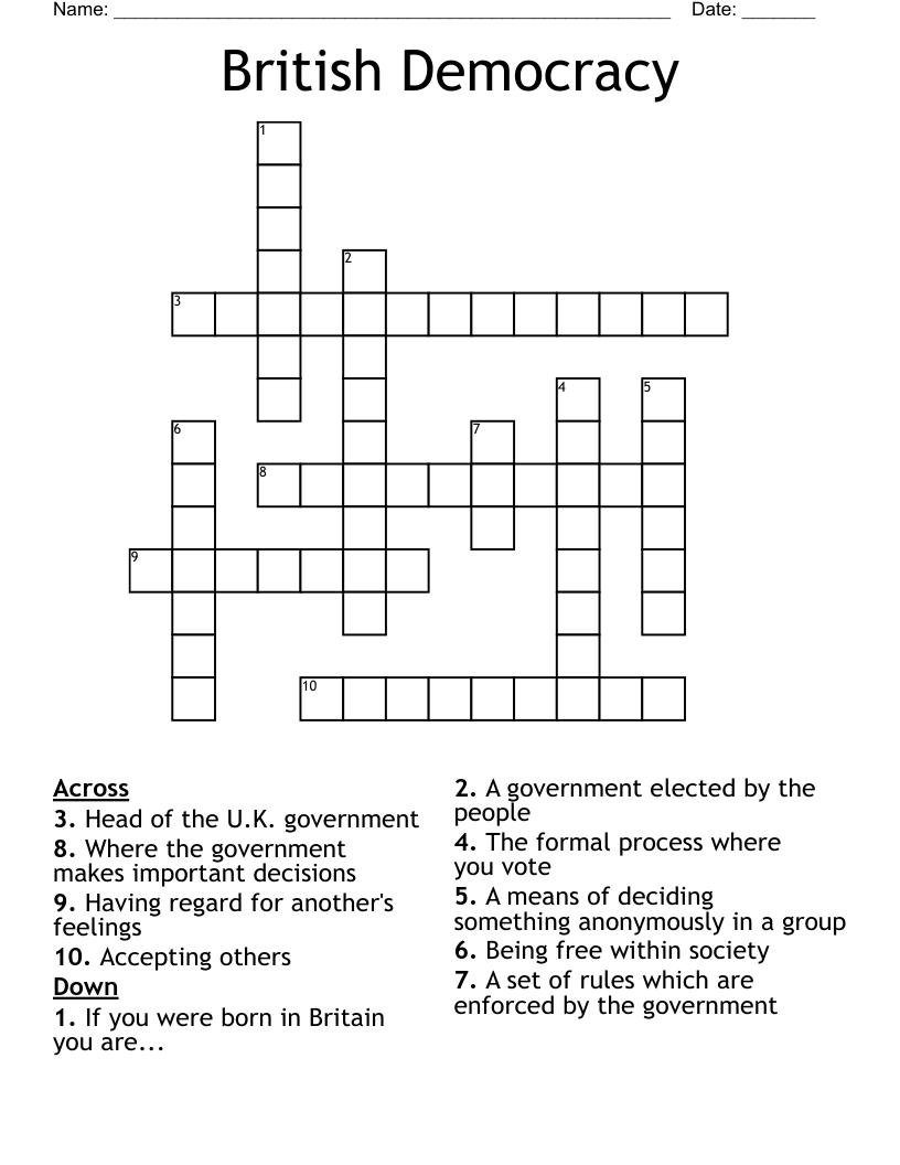 British Democracy Crossword