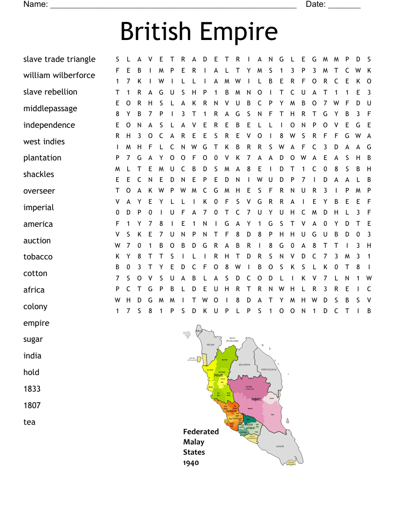 British Empire Word Search