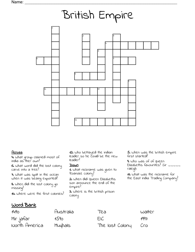 British Empire Crossword