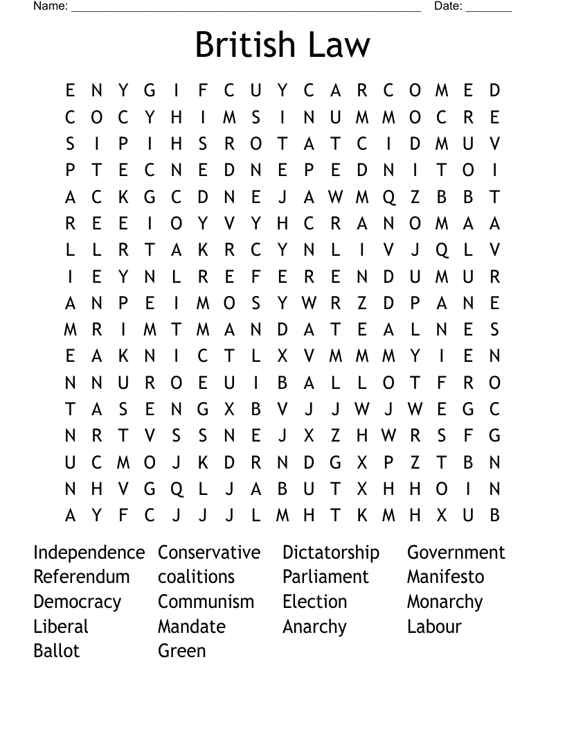 British Law Word Search