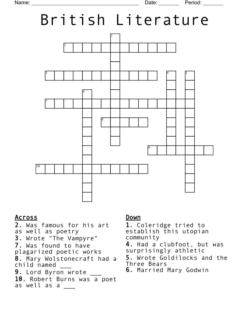 British Literature Crossword