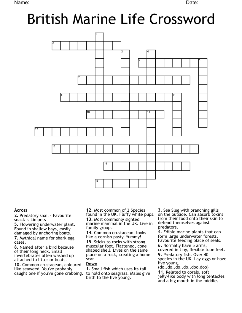 British Marine Life Crossword 