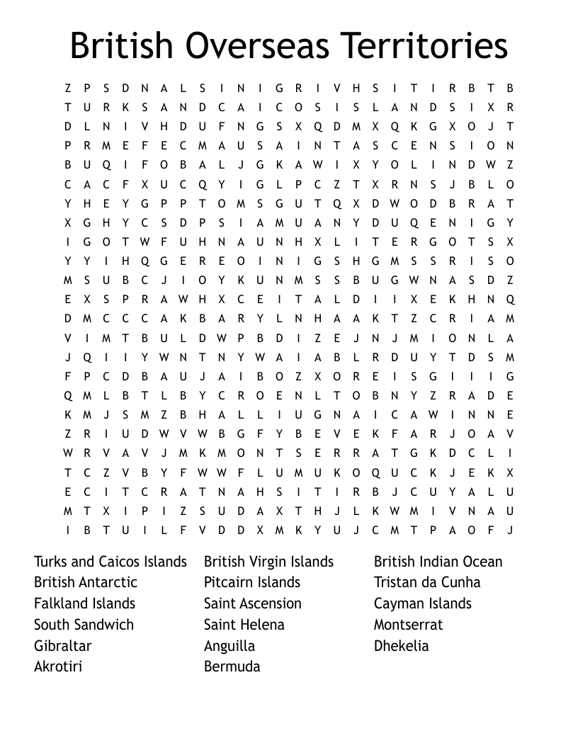 British Overseas Territories Word Search