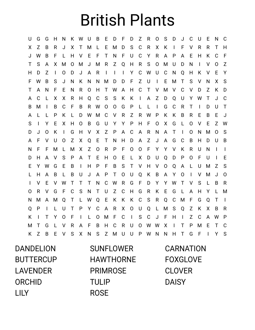 British Plants Word Search