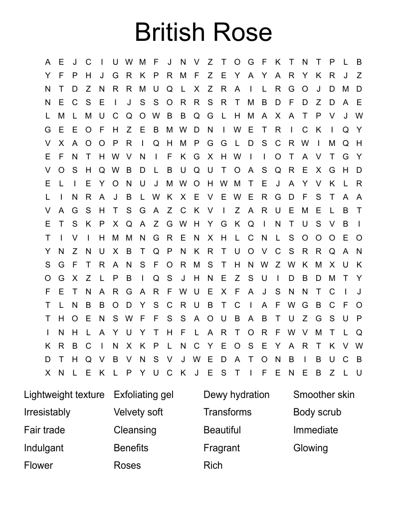 British Rose Word Search