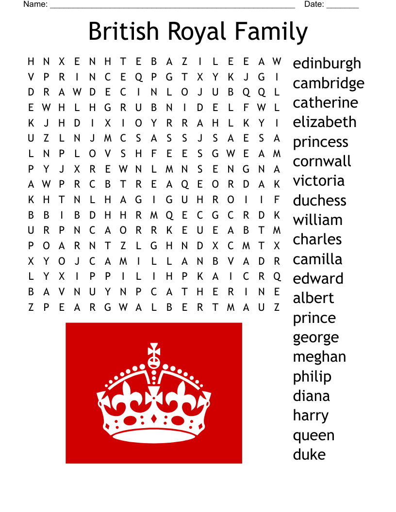 British Royal Family Word Search
