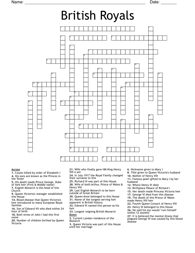 British Royals Crossword
