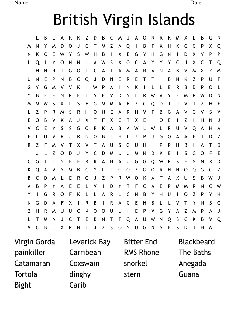 British Virgin Islands Word Search