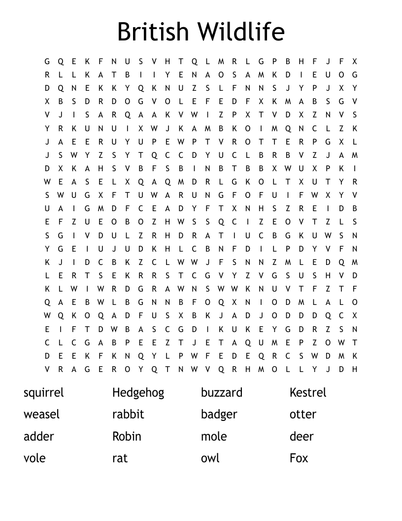 British Wildlife Word Search