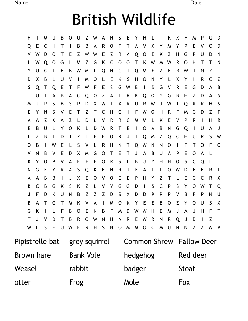 British Wildlife Word Search