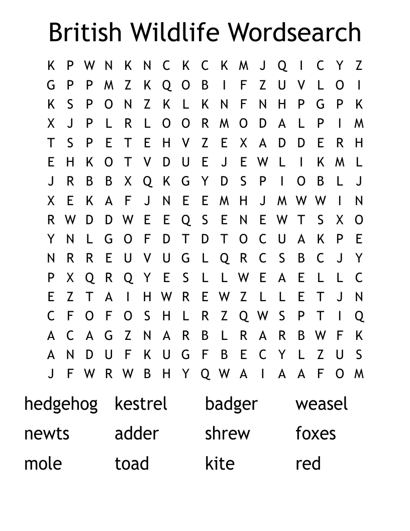 British Wildlife Wordsearch
