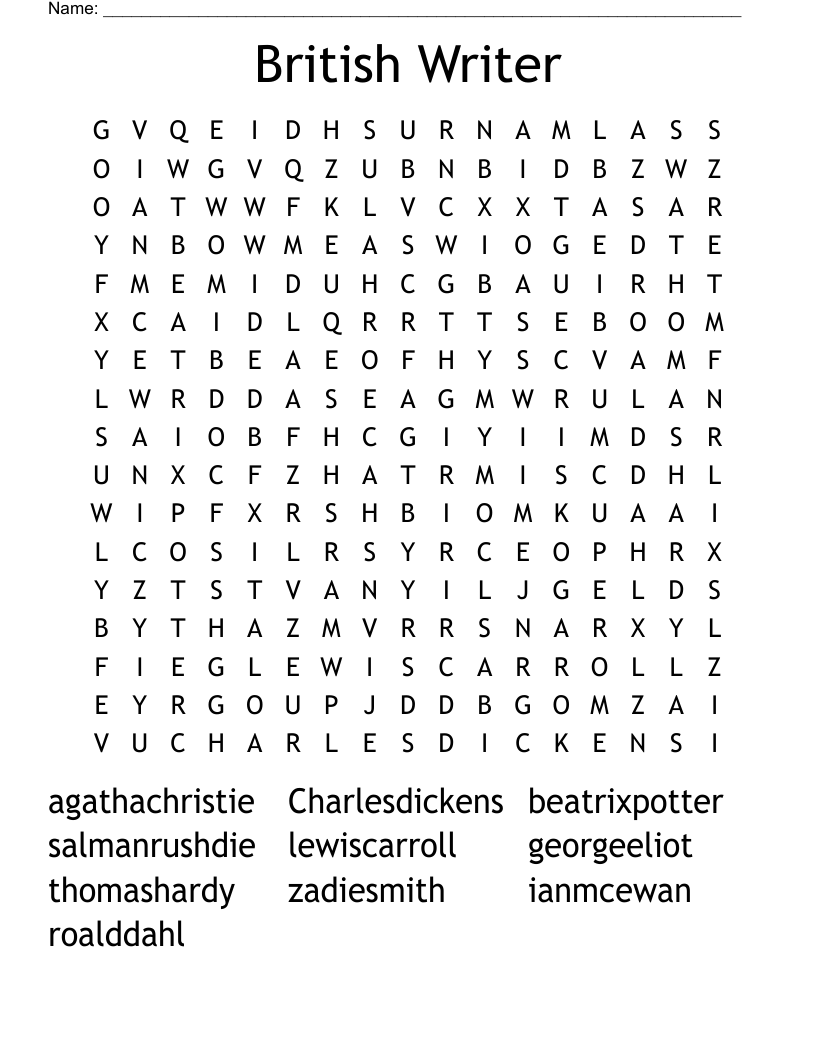 British Writer Word Search