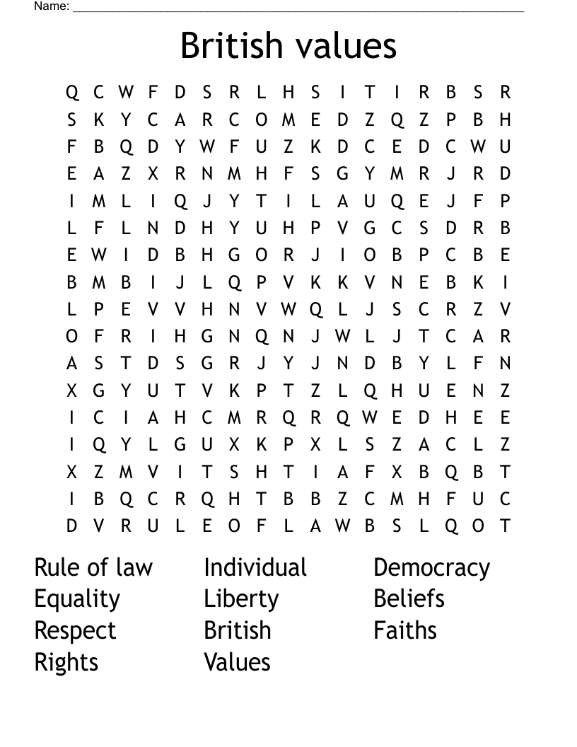 British values    Word Search