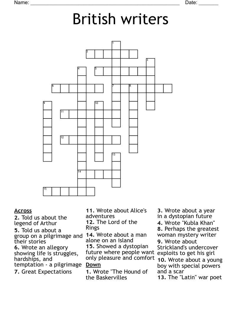 British writers Crossword