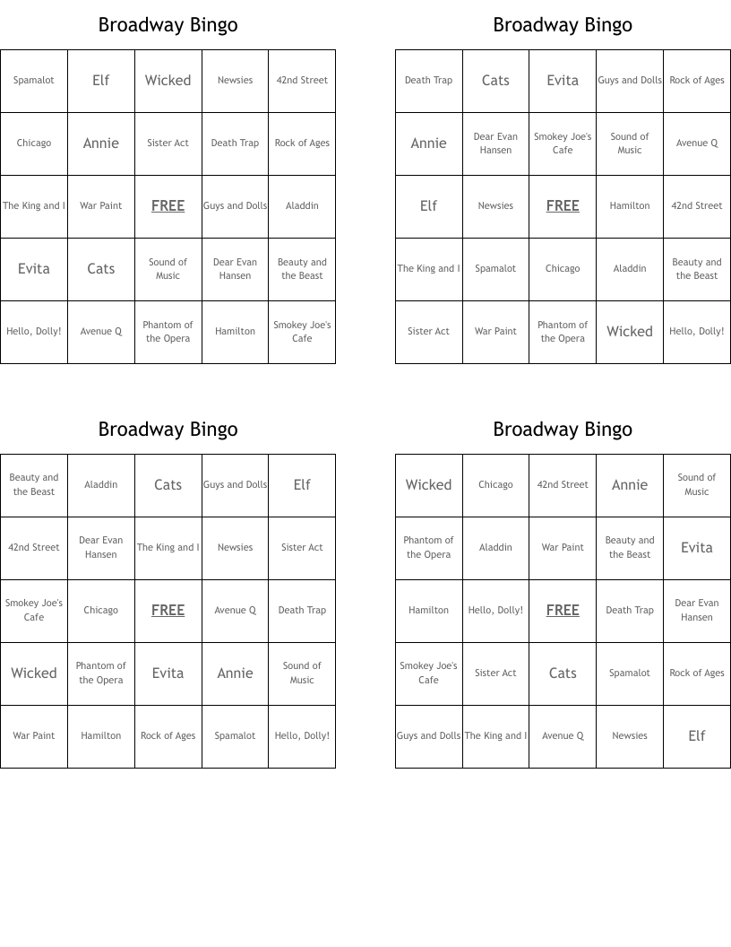 Broadway Bingo