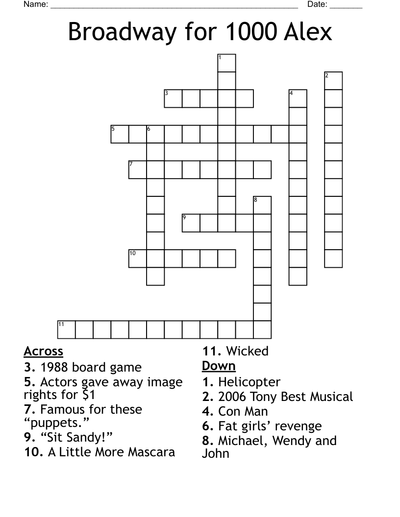 Broadway for 1000 Alex Crossword