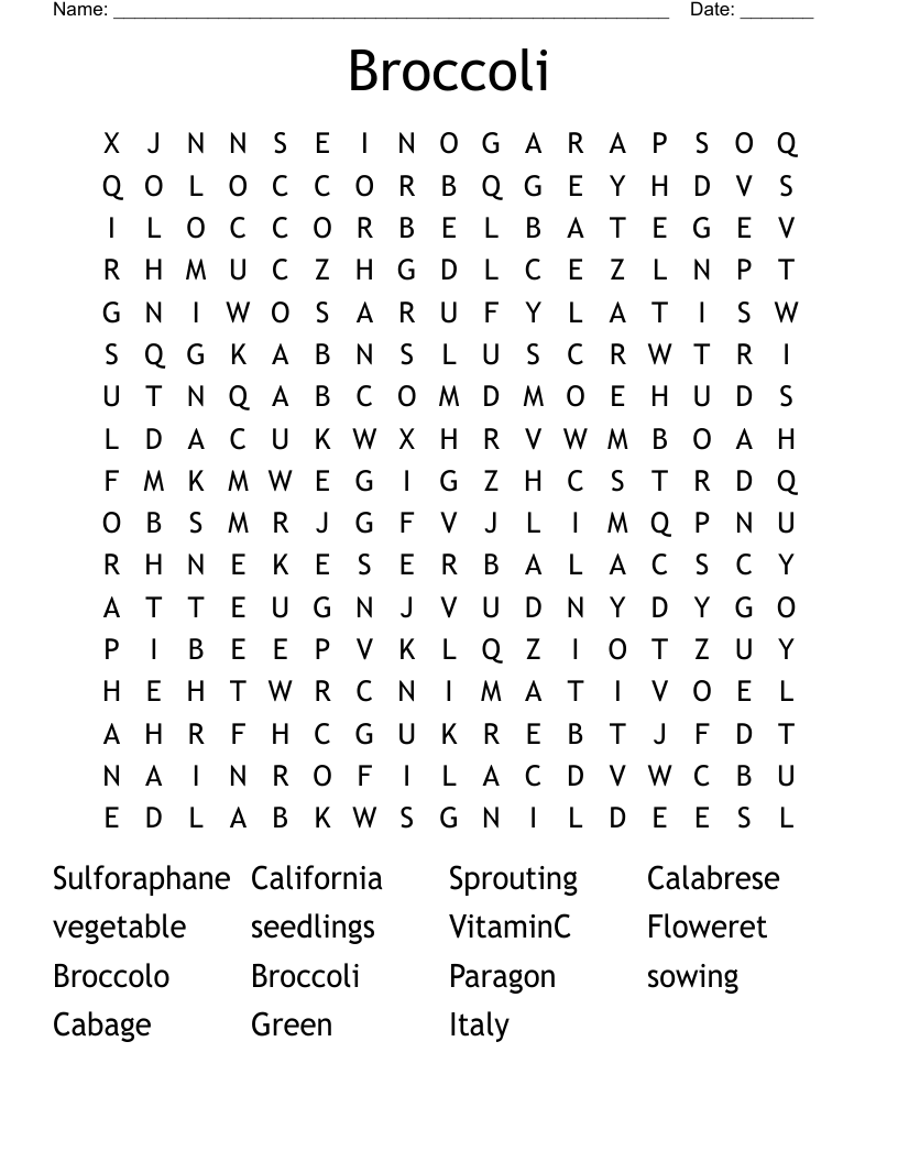 Broccoli Word Search