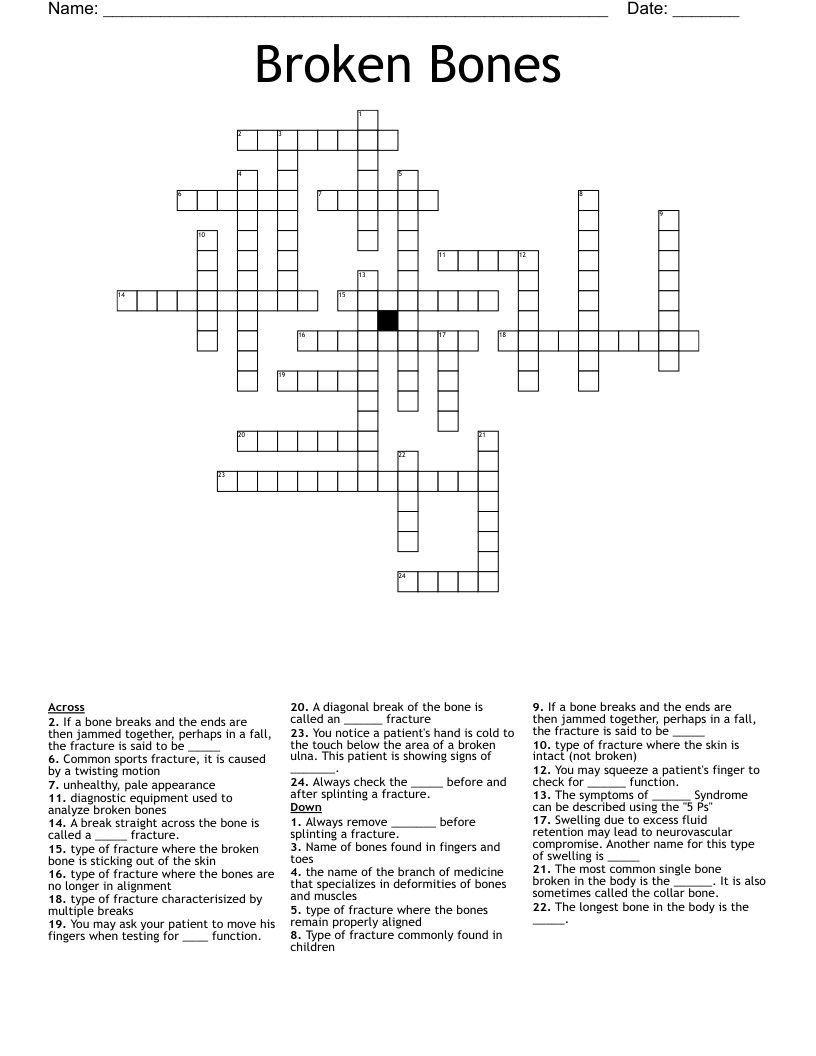 Broken Bones Crossword