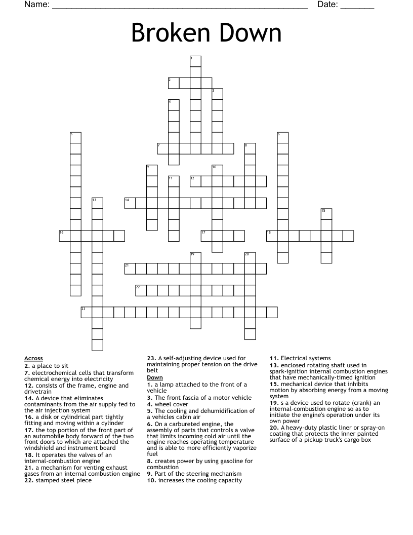 Broken Down  Crossword