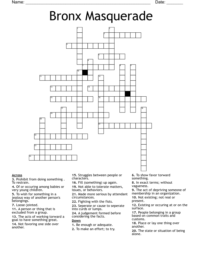 Bronx Masquerade Crossword