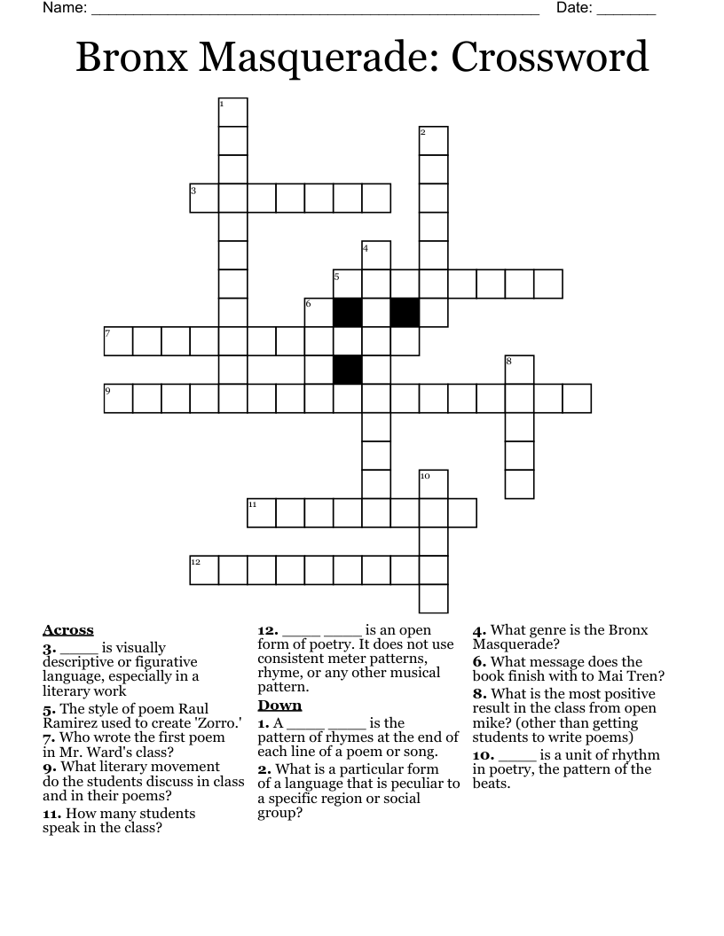 Bronx Masquerade: Crossword