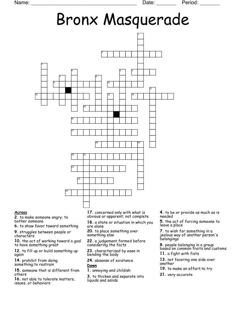 Bronx Masquerade  Crossword