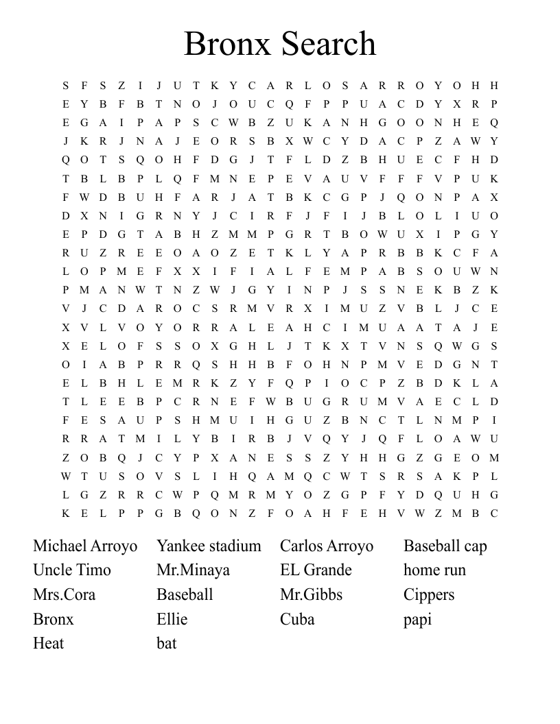 Bronx Search Word Search