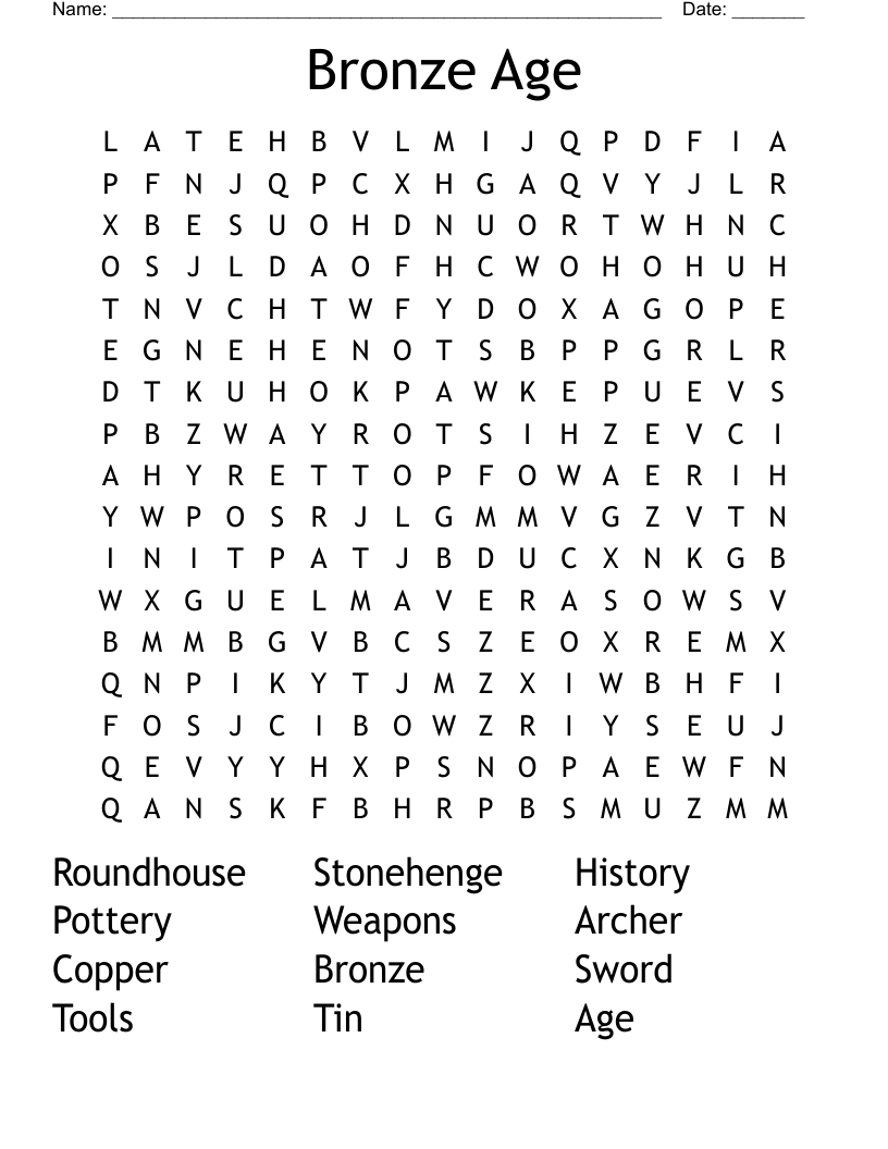 Bronze Age Word Search