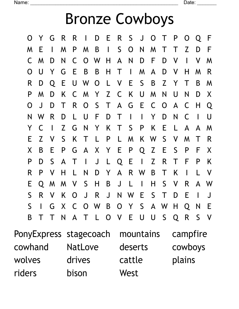 Bronze Cowboys Word Search