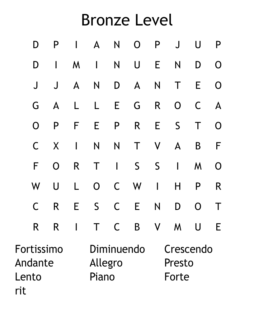 Bronze Level Word Search