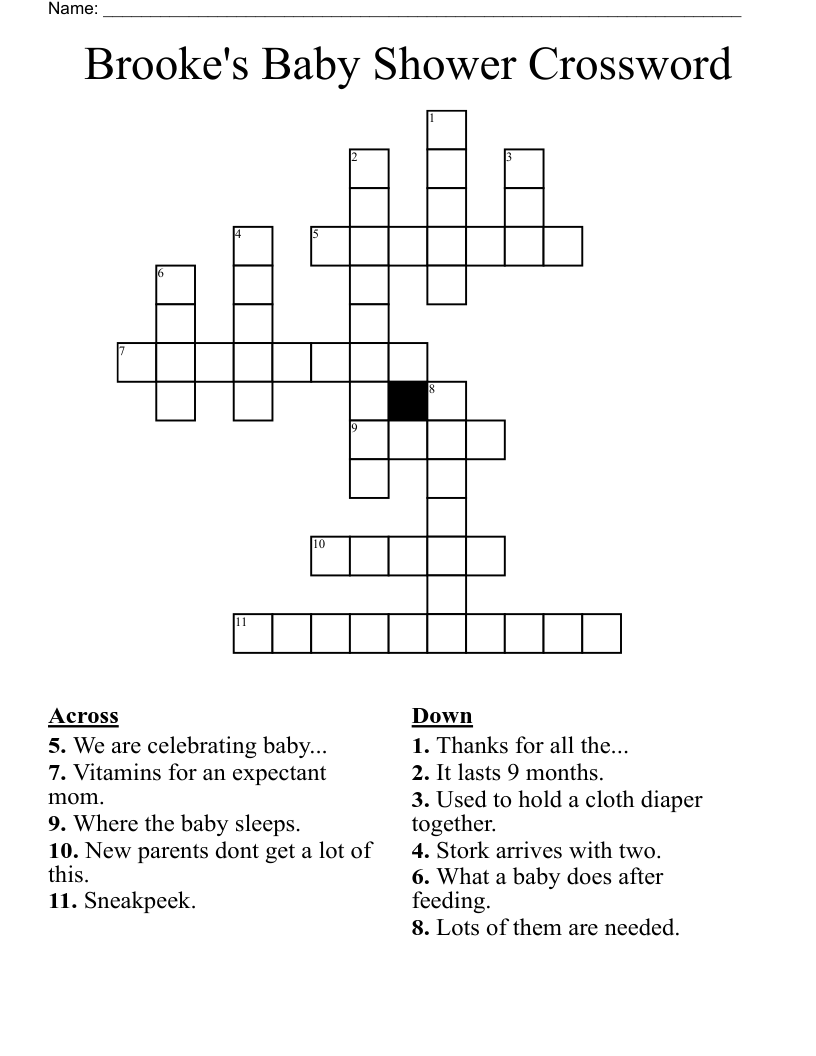 Brooke's Baby Shower Crossword