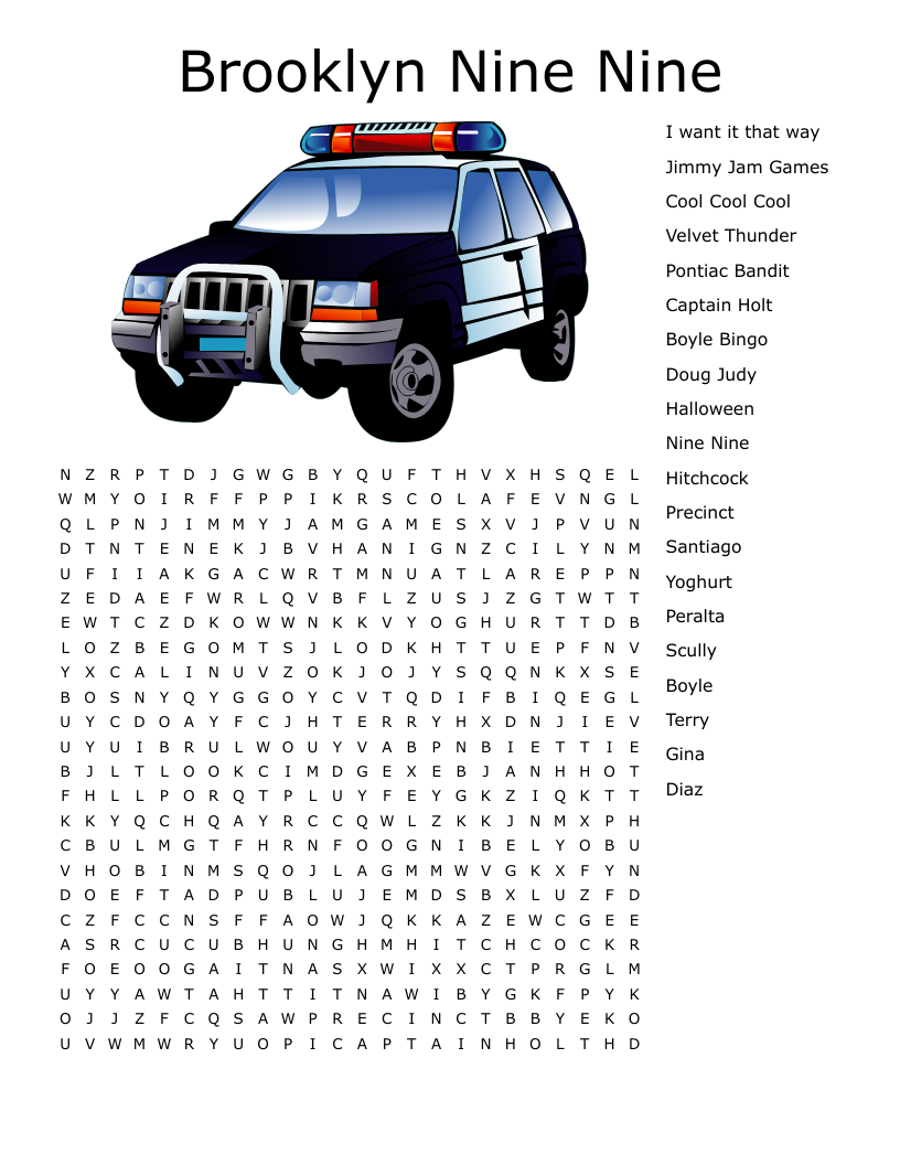 Brooklyn Nine Nine Word Search