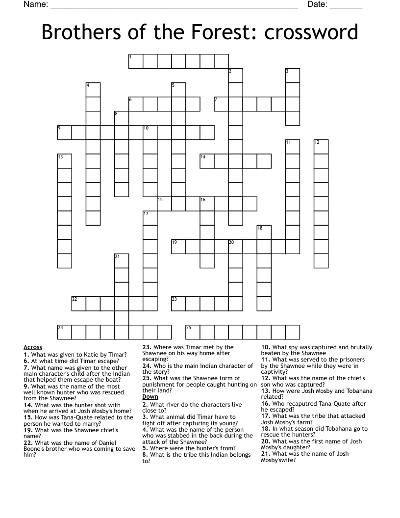 Brothers of the Forest: crossword