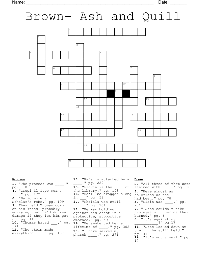Brown- Ash and Quill Crossword