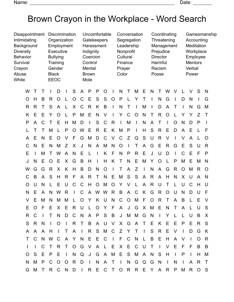 Brown Crayon in the Workplace  -  Word Search 