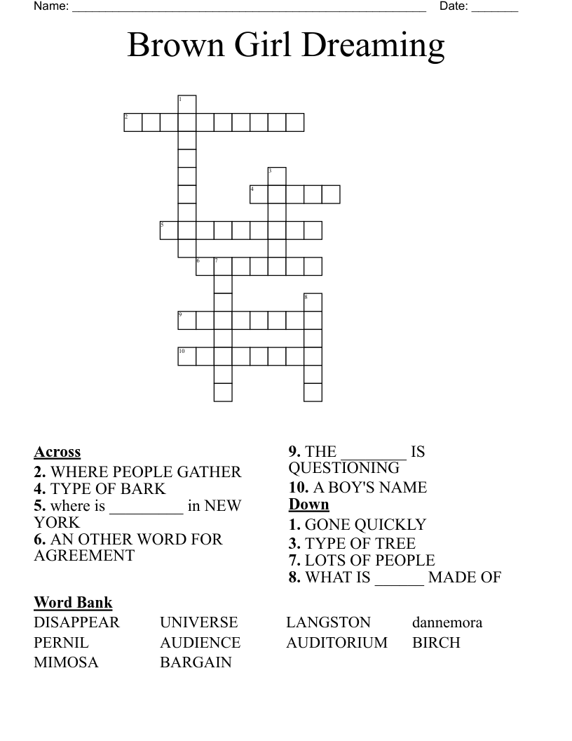 Brown Girl Dreaming Crossword