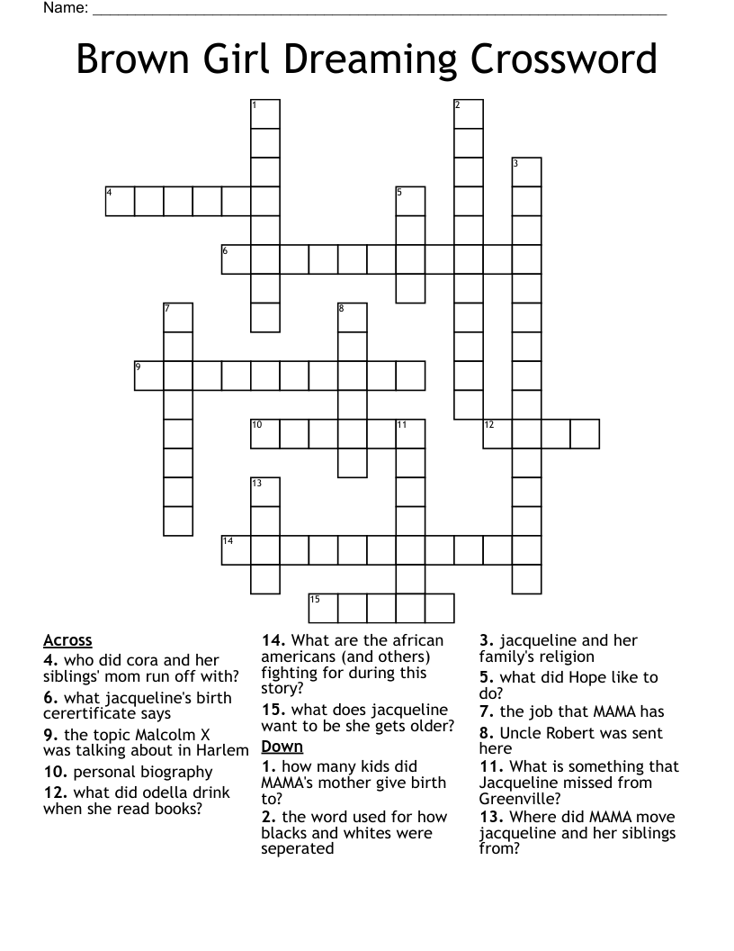 Brown Girl Dreaming Crossword