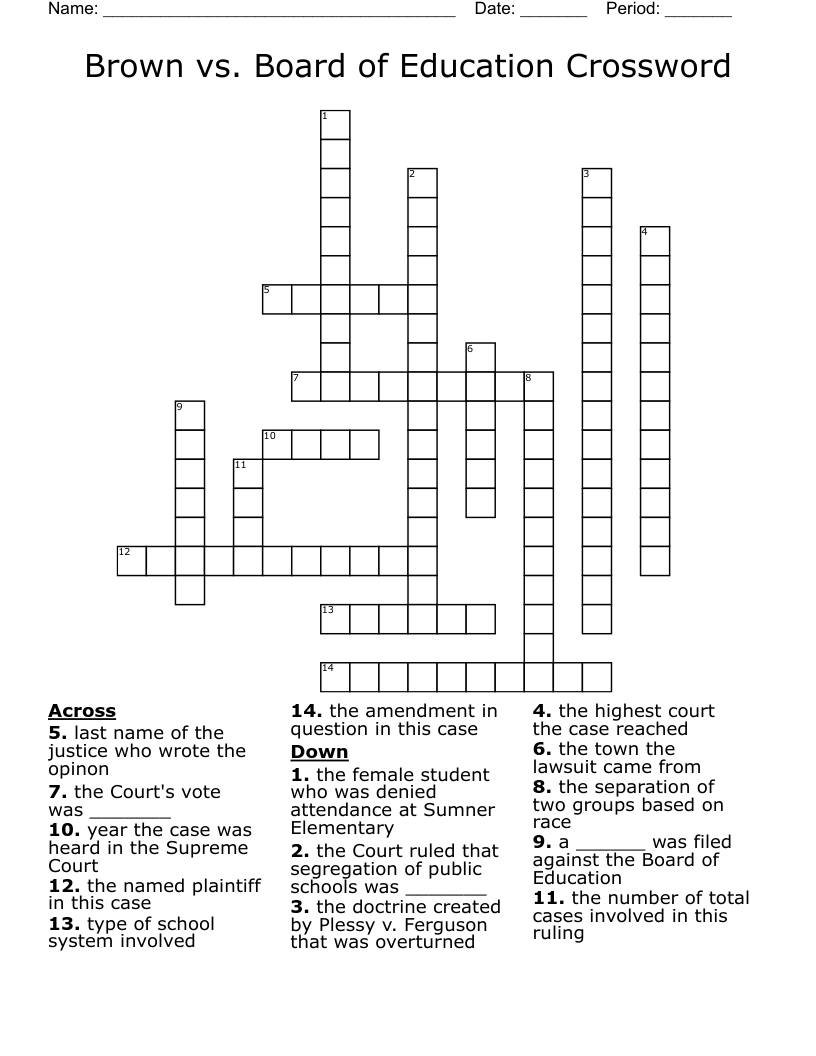 Brown vs. Board of Education Crossword