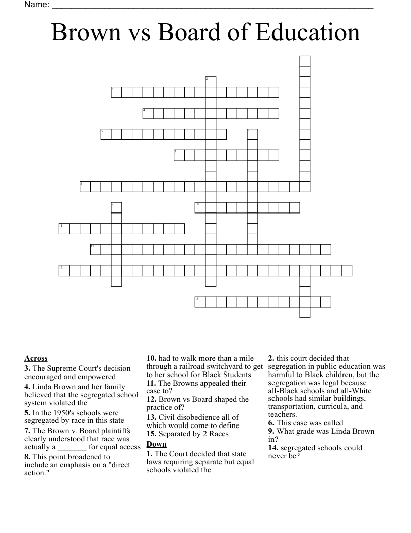 Brown vs Board of Education  Crossword