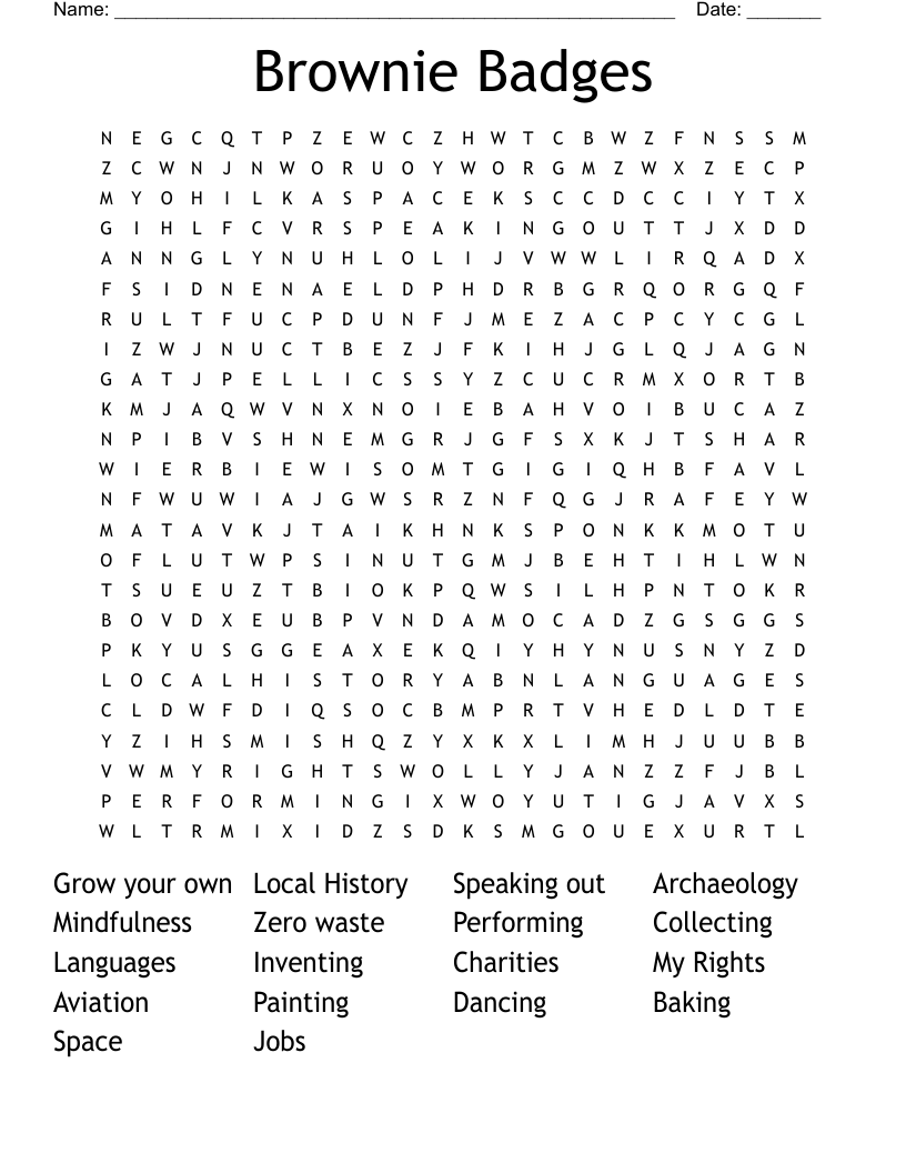 Brownie Badges Word Search