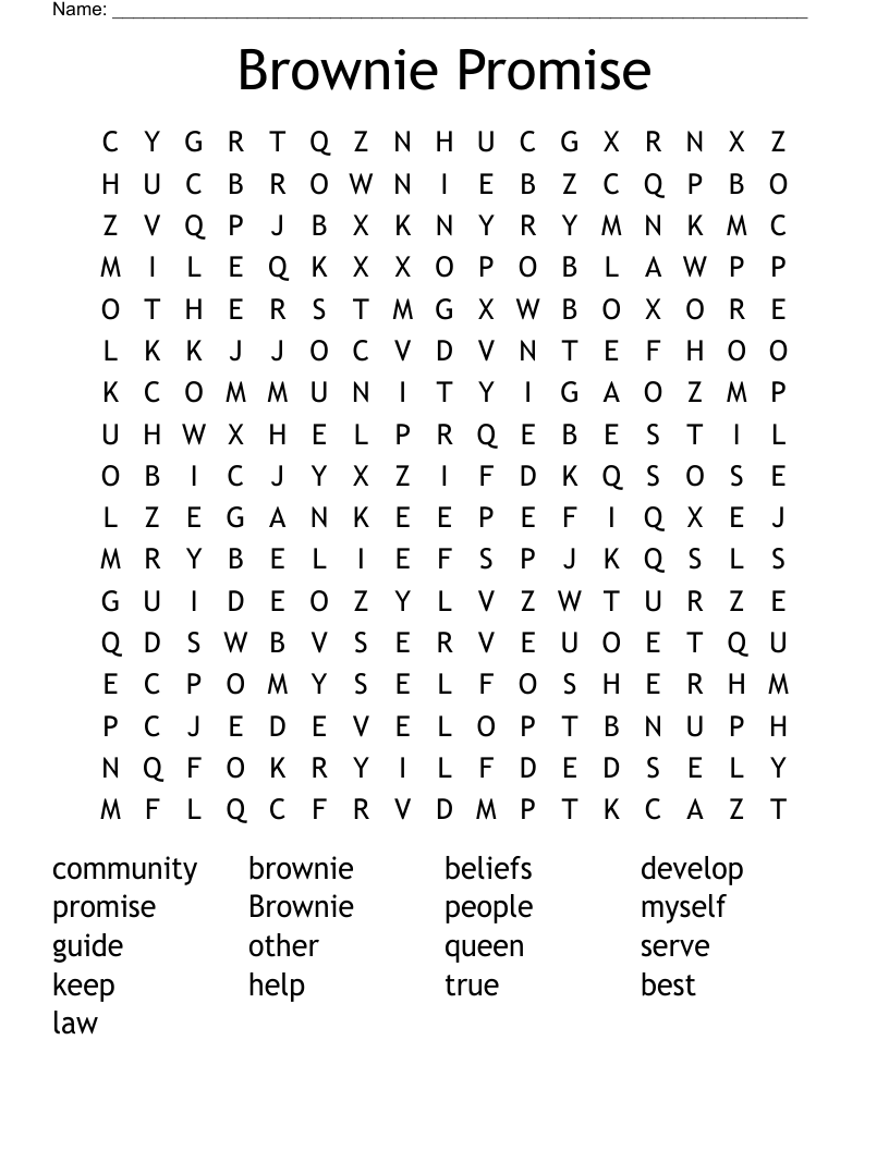 Brownie Promise Word Search