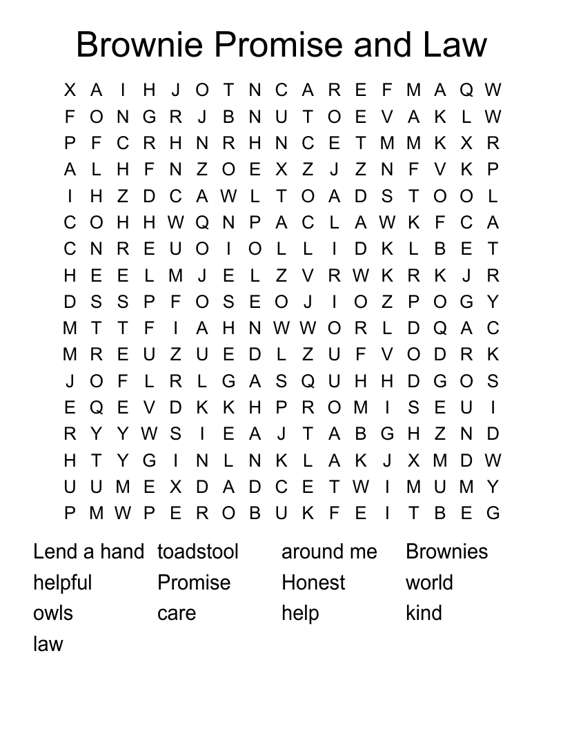 Brownie Promise and Law Word Search