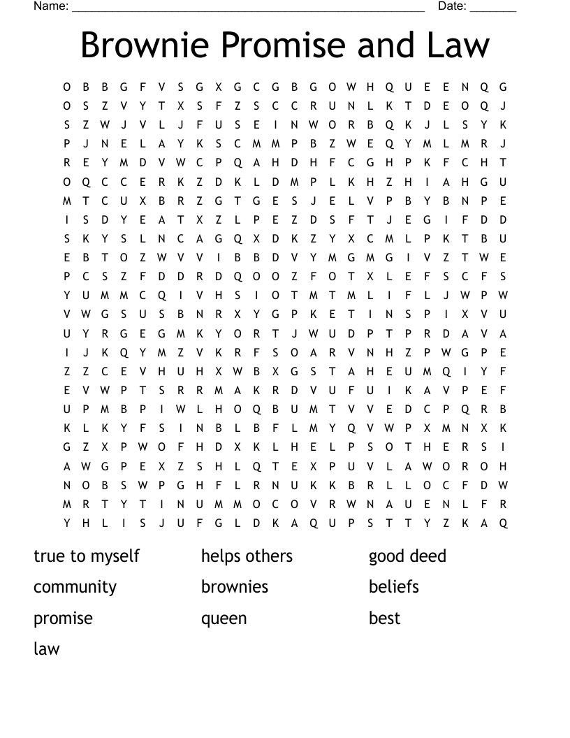 Brownie Promise and Law Word Search