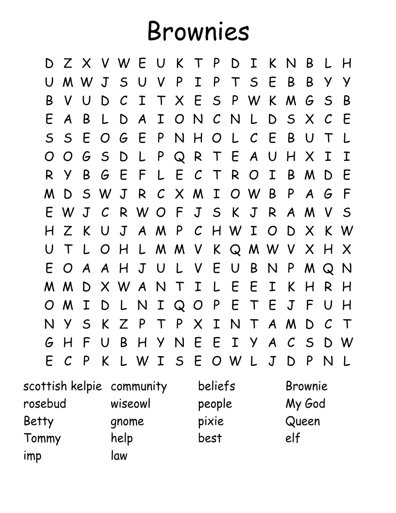 Brownies Word Search