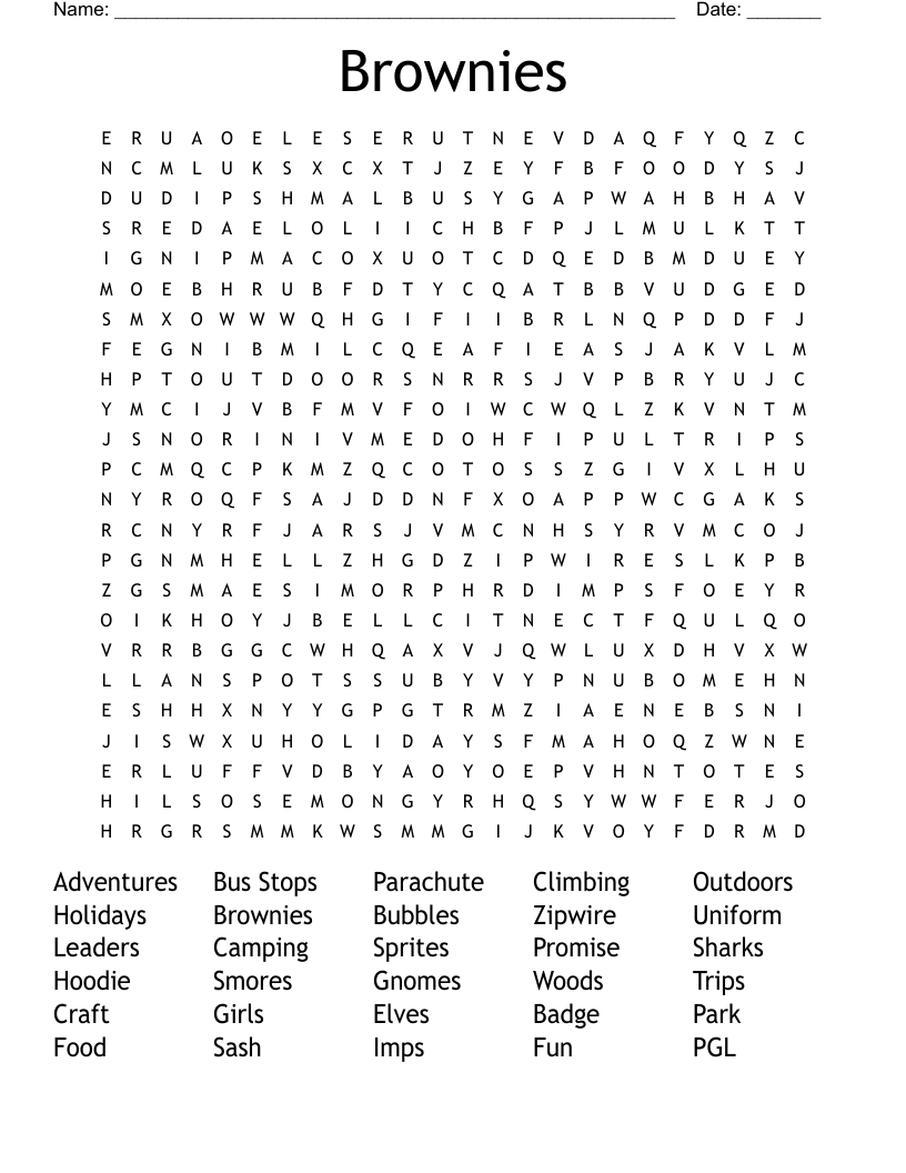 Brownies Word Search